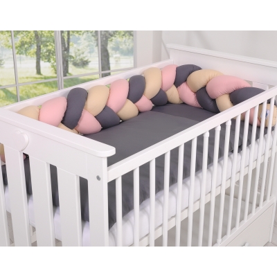 Tour de Lit Tressé 180 cm Beige Anthracite Rose Poussiéreux