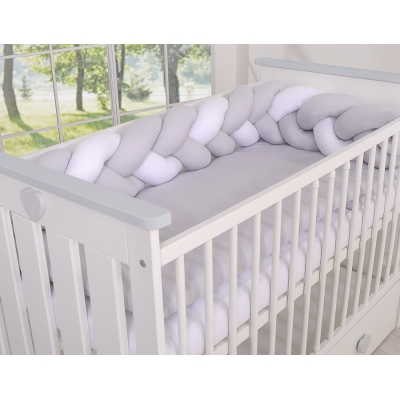 Tour de Lit Tressé Pare Chocs Blanc Gris