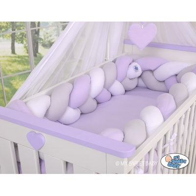 Tour de Lit Tressé pour Bébé 3,6m Blanc Gris Lila