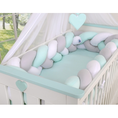 Tour de Lit Tressé pour Bébé 3,6m Menthe Blanc Gris