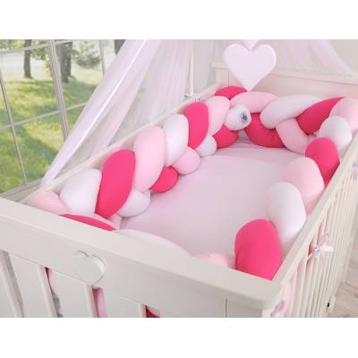 Tour de Lit Tressé pour Bébé 3,6m Rose Blanc
