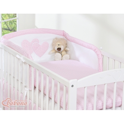 Tour de Lit Universel pour Lit Bébé a Barreaux Rose à Carreaux Cœurs