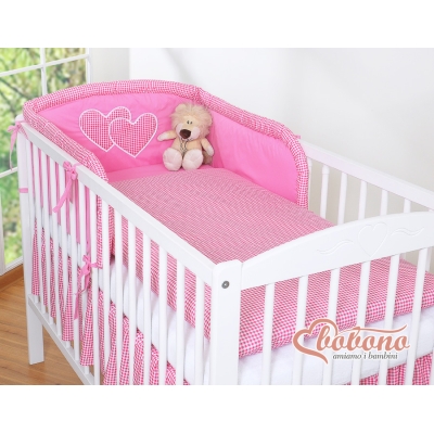 Tour de Lit Universel pour Lit Bébé a Barreaux Rose à Carreaux Cœurs