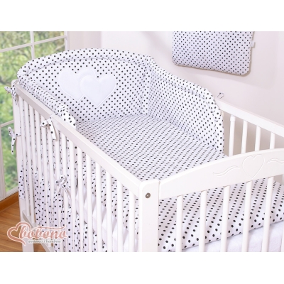 Tour de Lit Universel pour Lit de Bébé Noir à Pois Cœurs