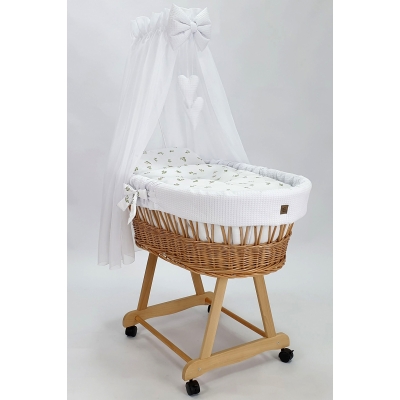 Garniture Habillage berceau en osier blanc en coton nid d’abeille  linge bébé