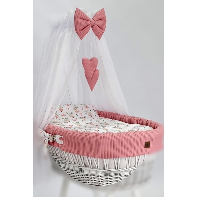 habillage berceau osier bébé rose poudré
