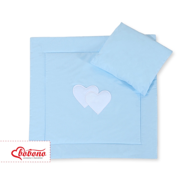 2 Pièces Coussin et Couverture pour Landau Bébé Bleu Cœurs