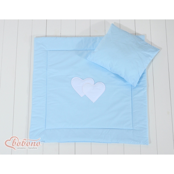 2 Pièces Coussin et Couverture pour Landau Bébé Bleu Cœurs