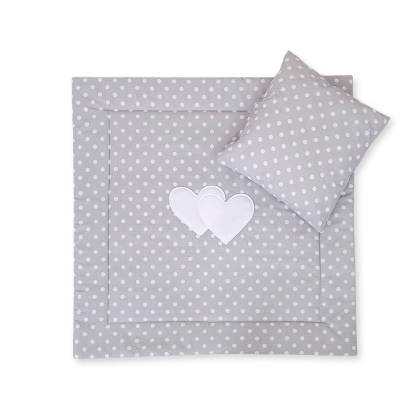 2 Pièces Coussin et Couverture pour Landau Bébé Gris à Pois Cœurs