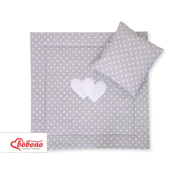 2 Pièces Coussin et Couverture pour Landau Bébé Gris à Pois Cœurs