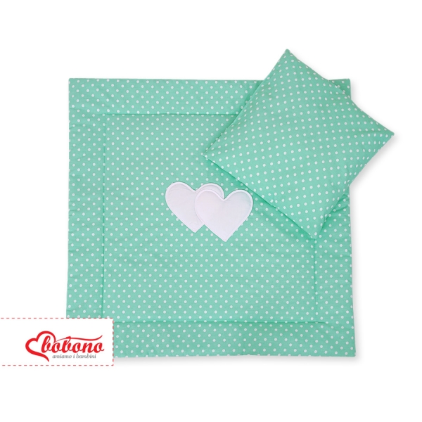 2 Pièces Coussin et Couverture pour Landau Bébé Menthe à Pois Cœurs