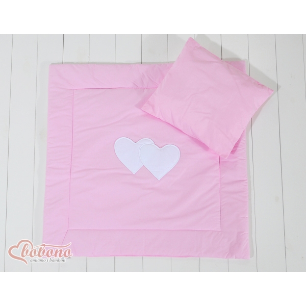 2 Pièces Coussin et Couverture pour Landau Bébé Rose Cœurs