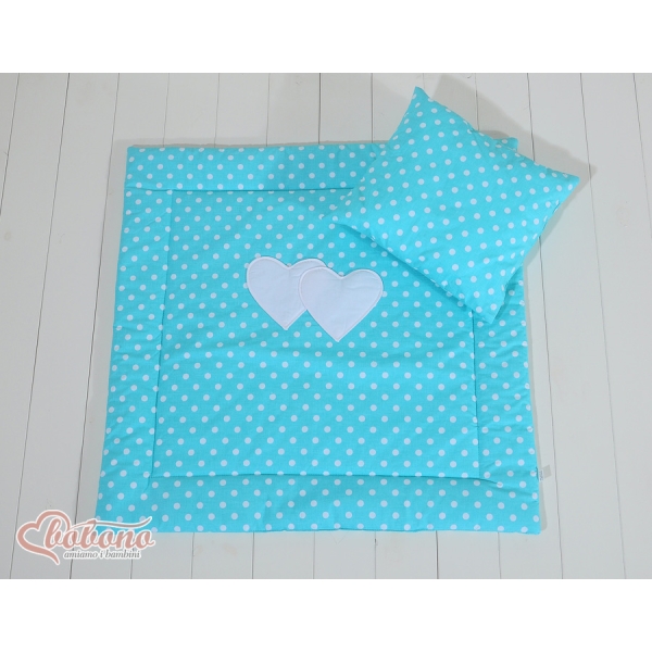 2 Pièces Coussin et Couverture pour Landau Bébé Turquoise à Pois Cœurs