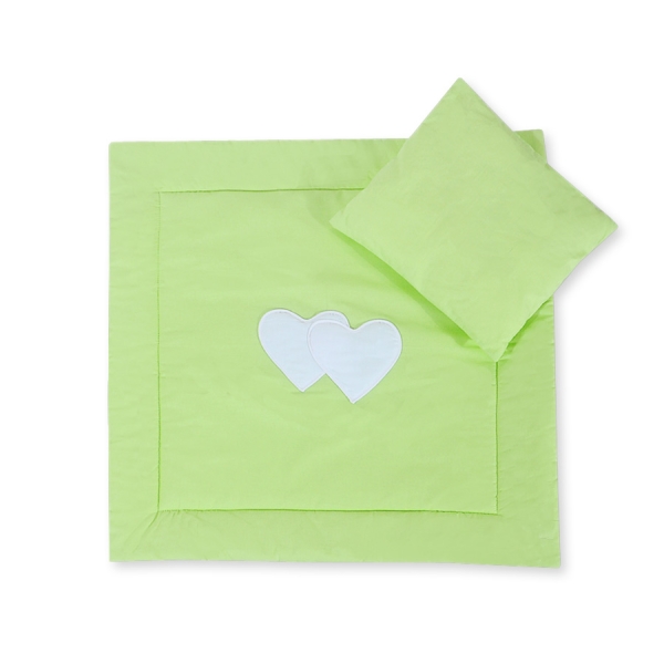 2 Pièces Coussin et Couverture pour Landau Bébé Vert Cœurs