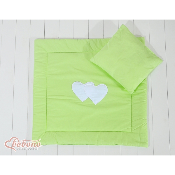 2 Pièces Coussin et Couverture pour Landau Bébé Vert Cœurs