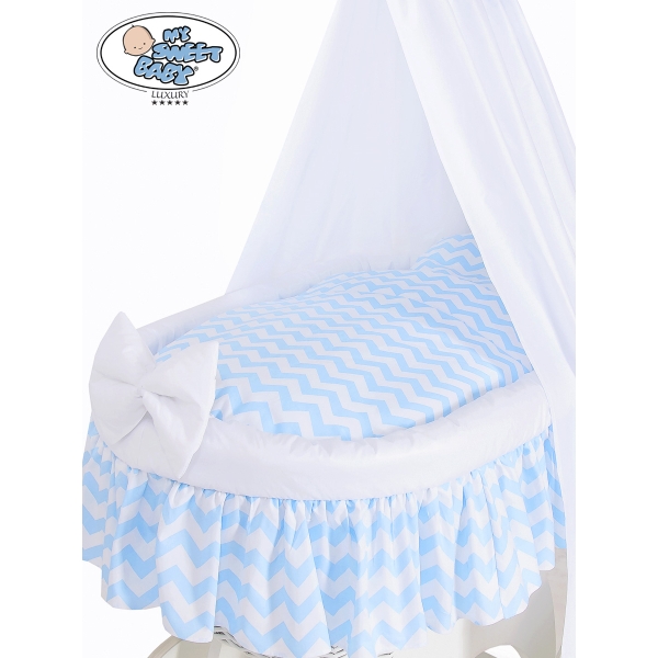 4 pcs Ensemble Linge pour Berceau de Bébé Zigzags Bleu