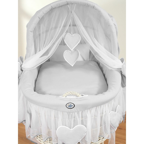 Linge berceau SWB gris avec décoratifs coeurs complete avec canopy