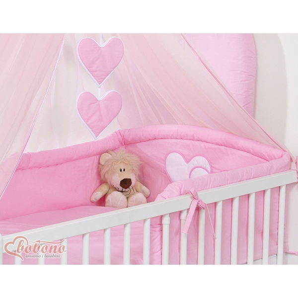 5 pcs Ensemble pour Lit Bébé avec Moustiquaire Rose Cœurs