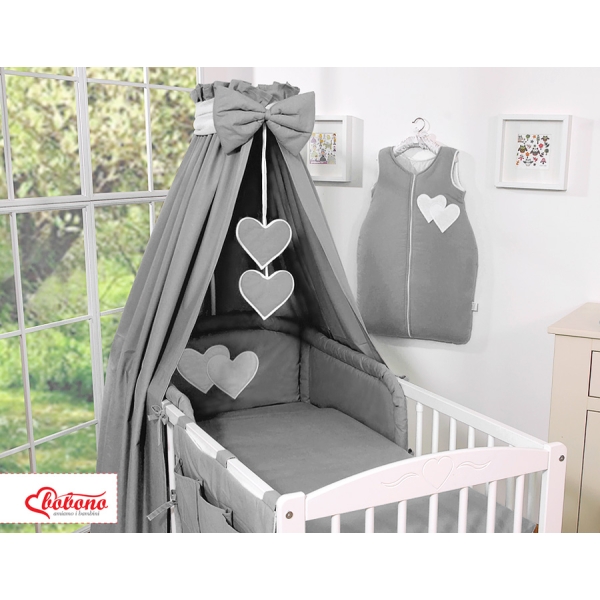7 pcs Ensemble Linge Ciel Tour de Lit Bébé Anthracite Cœurs
