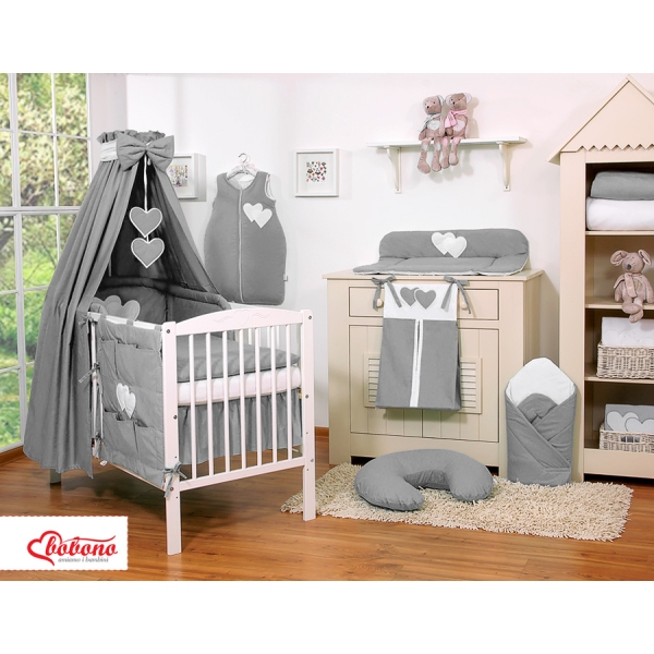 7 pcs Ensemble Linge Ciel Tour de Lit Bébé Anthracite Cœurs