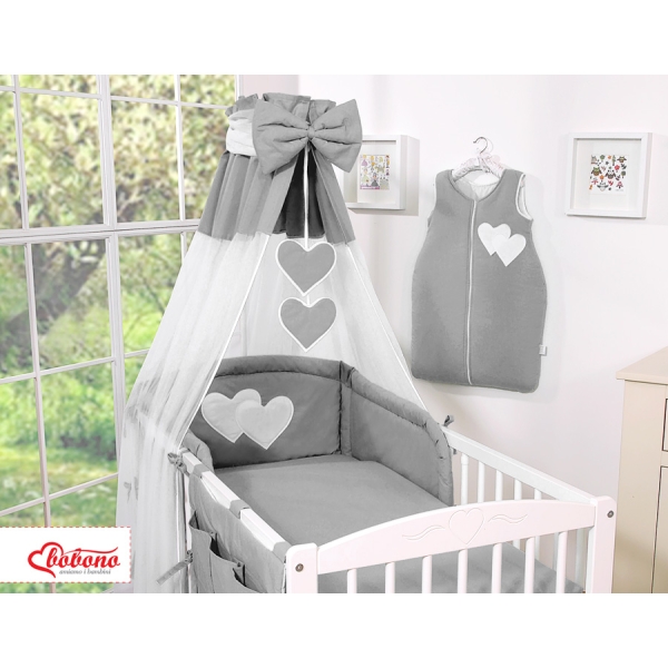 7 pcs Ensemble Linge Ciel Tour de Lit Bébé Anthracite Cœurs