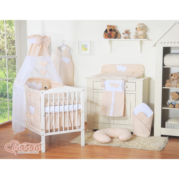 7 pcs Ensemble Linge Ciel Tour de Lit Bébé Beige à Pois Cœurs
