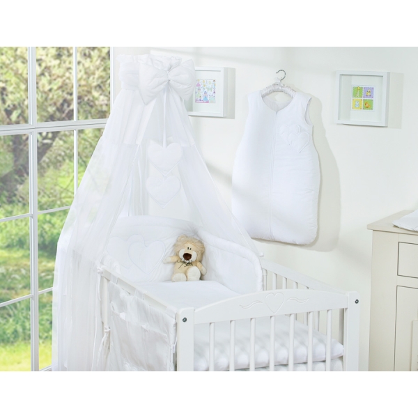 7 pcs Ensemble Linge Ciel Tour de Lit Bébé Blanc Cœurs