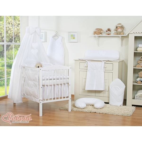7 pcs Ensemble Linge Ciel Tour de Lit Bébé Blanc Cœurs