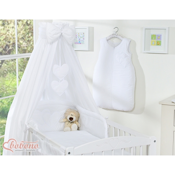 7 pcs Ensemble Linge Ciel Tour de Lit Bébé Blanc Cœurs