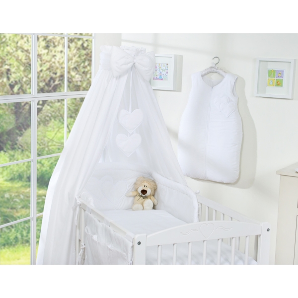 7 pcs Ensemble Linge Ciel Tour de Lit Bébé Blanc Cœurs
