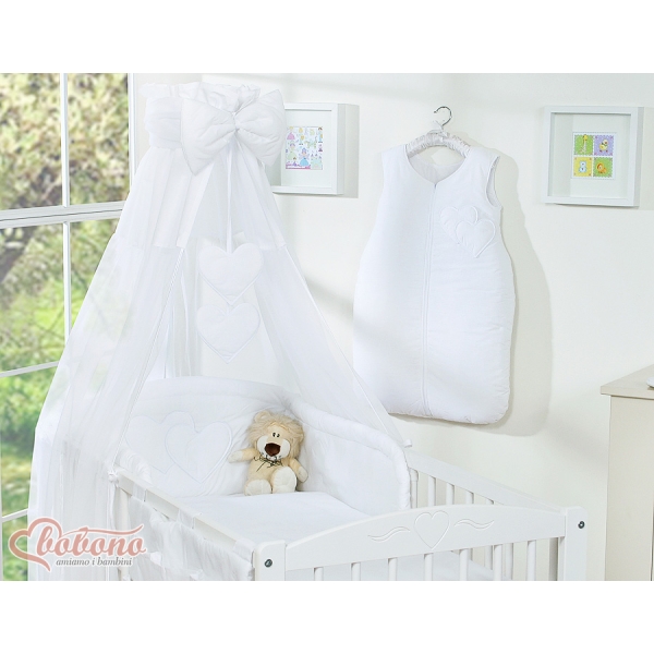 7 pcs Ensemble Linge Ciel Tour de Lit Bébé Blanc Cœurs