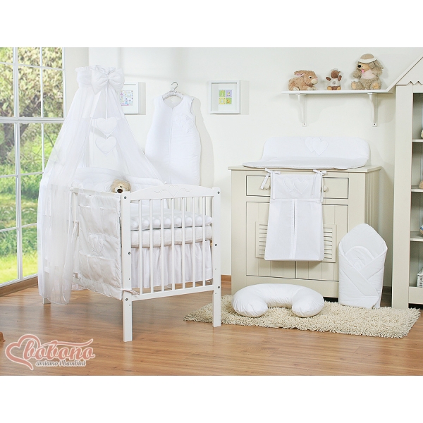 7 pcs Ensemble Linge Ciel Tour de Lit Bébé Blanc Cœurs