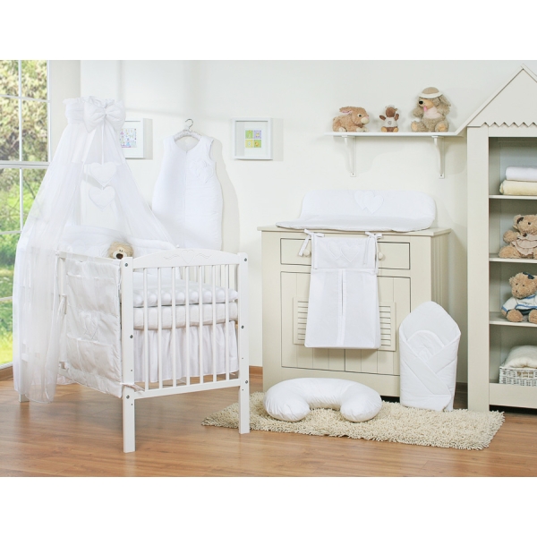 7 pcs Ensemble Linge Ciel Tour de Lit Bébé Blanc Cœurs
