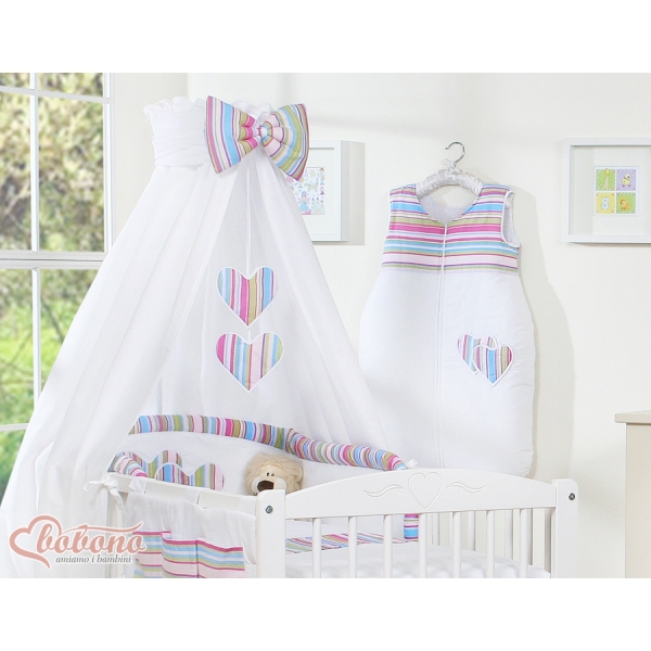 7 pcs Ensemble Linge Ciel Tour de Lit Bébé Lila Rayures Cœurs