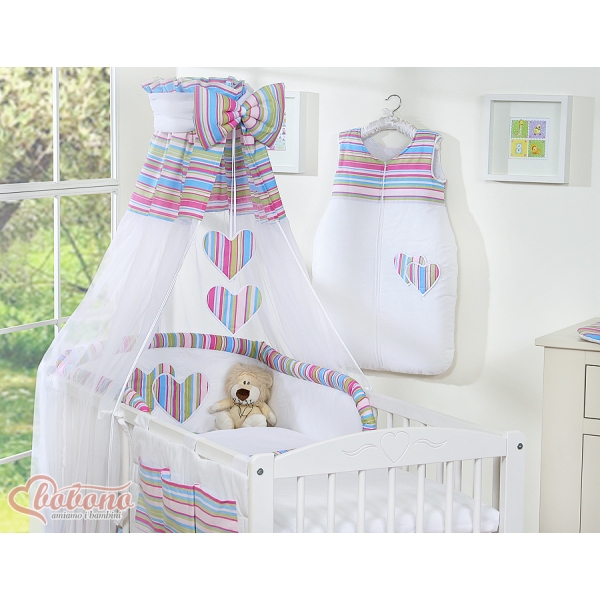 7 pcs Ensemble Linge Ciel Tour de Lit Bébé Lila Rayures Cœurs