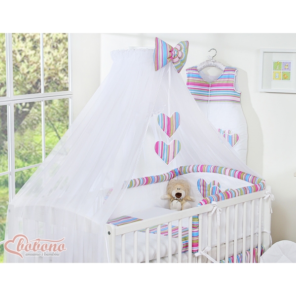 7pcs Ensemble Lit Bébé Ciel Tour de Lit Lila Rayures Cœurs
