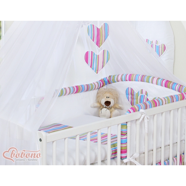 7pcs Ensemble Lit Bébé Ciel Tour de Lit Lila Rayures Cœurs