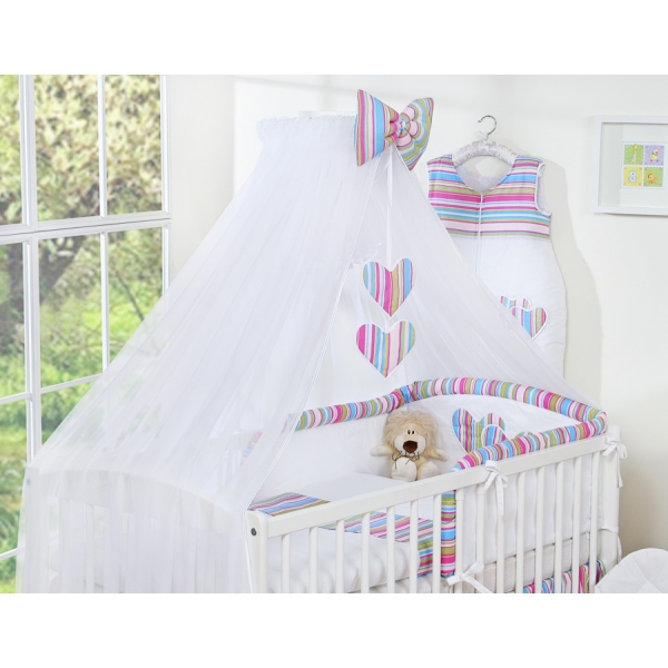 7pcs Ensemble Lit Bébé Ciel Tour de Lit Lila Rayures Cœurs