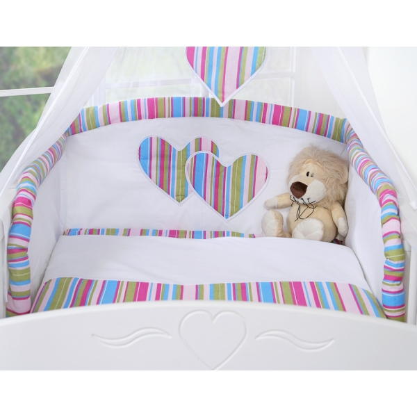 7pcs Ensemble Lit Bébé Ciel Tour de Lit Lila Rayures Cœurs