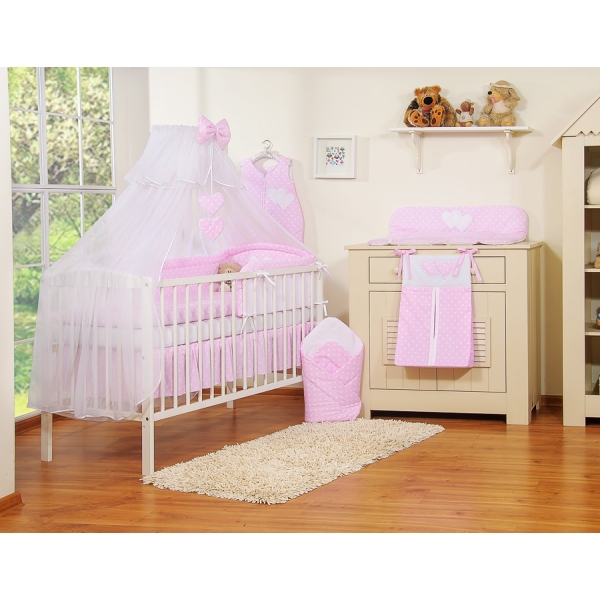 7pcs Ensemble Lit Bébé Ciel Tour de Lit Rose à Pois Cœurs