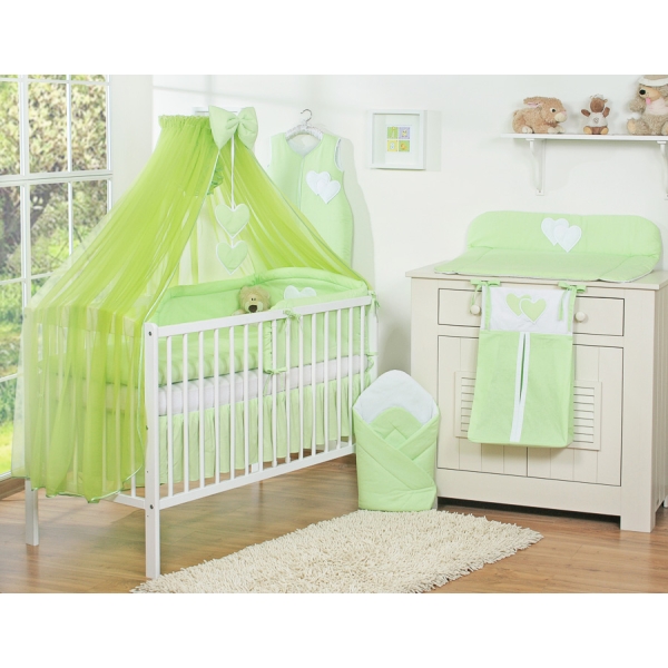 7pcs Ensemble Lit Bébé Ciel Tour de Lit Vert Cœurs