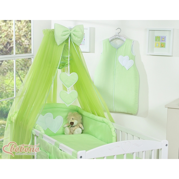 7pcs Ensemble Lit Bébé Ciel Tour de Lit Vert Cœurs
