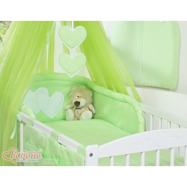 7pcs Ensemble Lit Bébé Ciel Tour de Lit Vert Cœurs