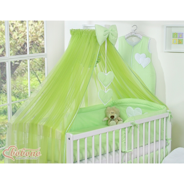 7pcs Ensemble Lit Bébé Ciel Tour de Lit Vert Cœurs