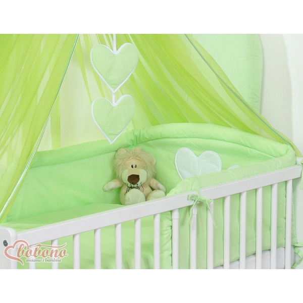 7pcs Ensemble Lit Bébé Ciel Tour de Lit Vert Cœurs