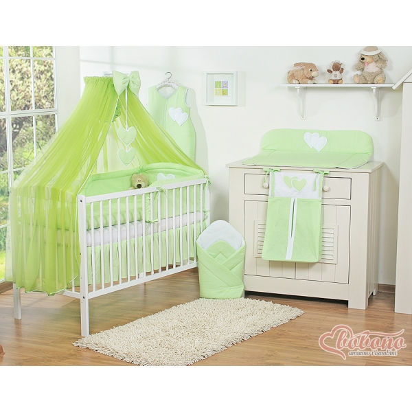 7pcs Ensemble Lit Bébé Ciel Tour de Lit Vert Cœurs