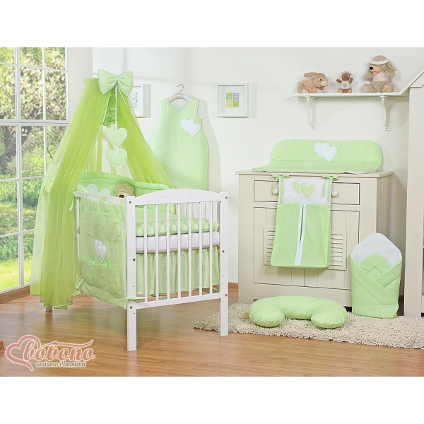 7pcs Ensemble Lit Bébé Ciel Tour de Lit Vert Cœurs