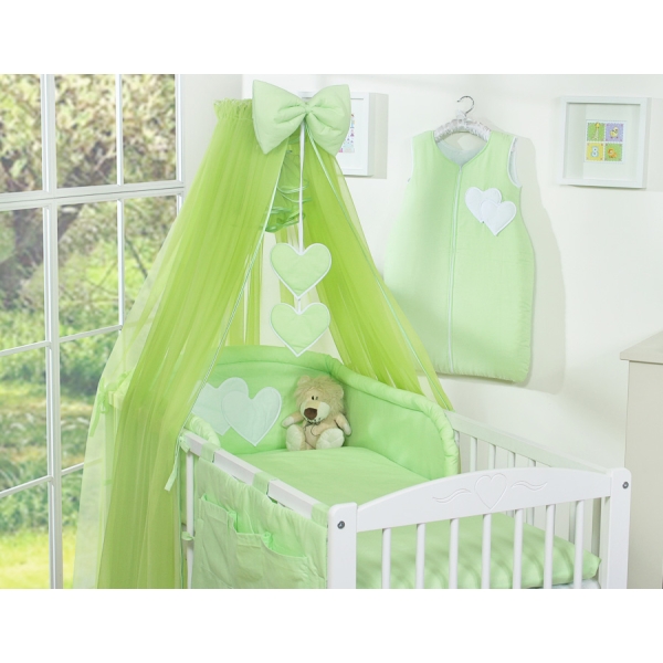 7pcs Ensemble Lit Bébé Ciel Tour de Lit Vert Cœurs