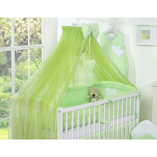 7pcs Ensemble Lit Bébé Ciel Tour de Lit Vert Cœurs