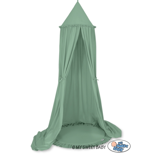 Baldaquin Suspendu Dôme Au Dessus Du Lit de Bébé avec Tapis Blanc Vert